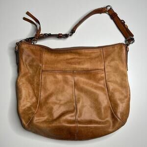 VTG Coach J0849-12684 Brown Leather Shoulder Bag Slouchy Hobo Purse Pink Lining